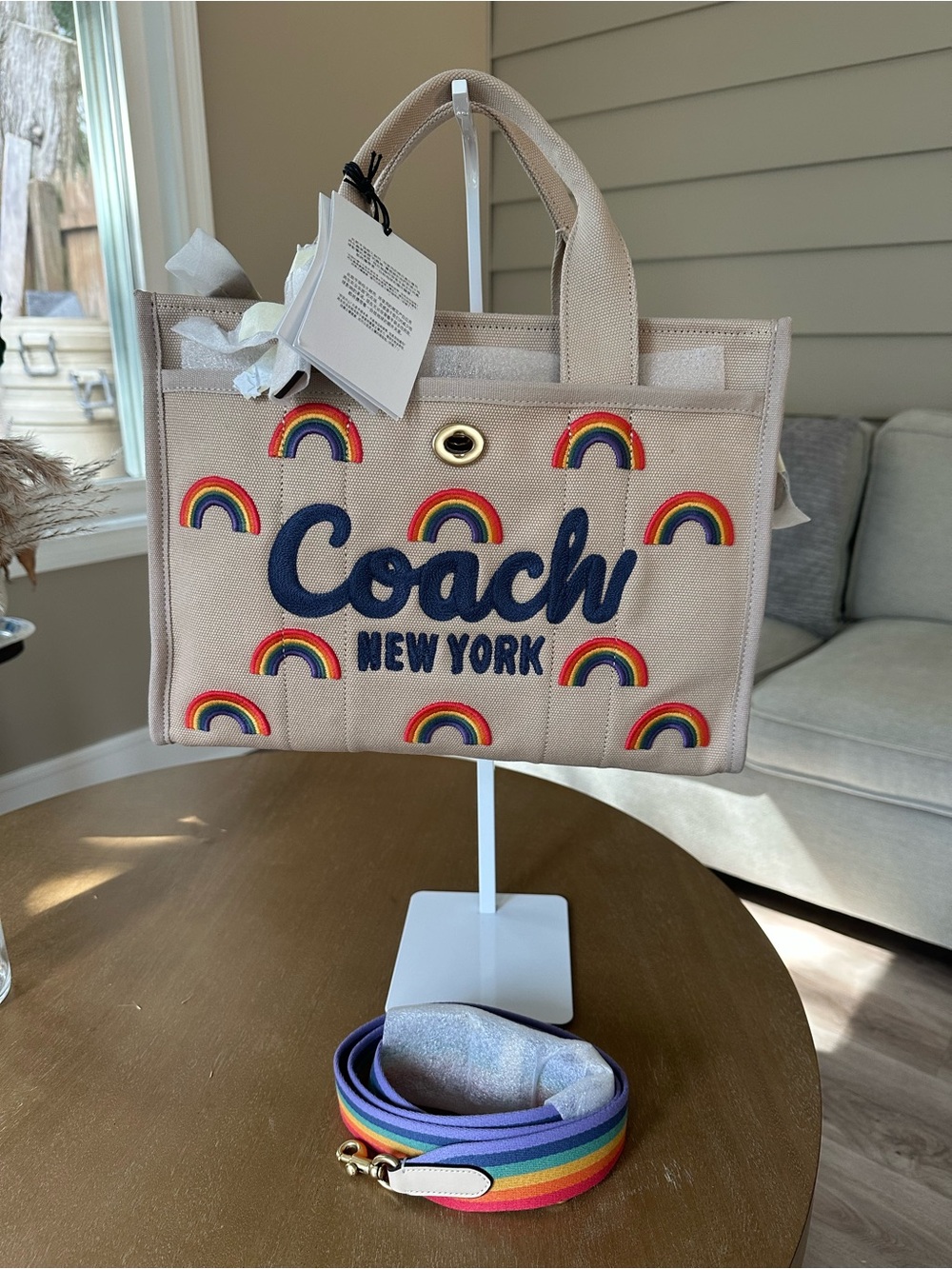 Coach Embroidered Rainbow Cotton Canvas Cargo Tote 34